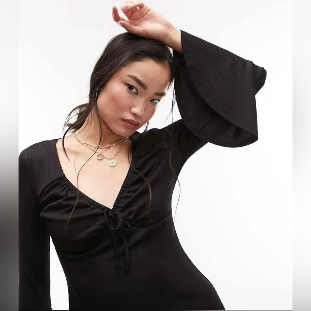 TopShop Bell Long Sleeve Minidress Black Size 4-6